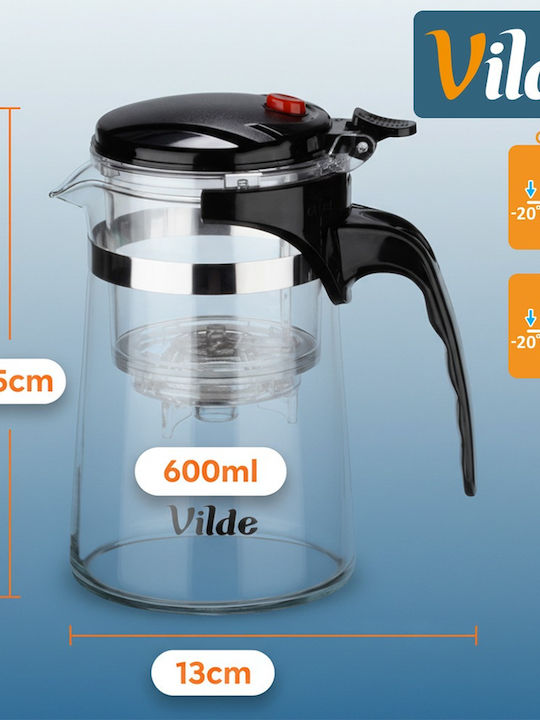 Vilde Τσαγιέρα με Φίλτρο Γυάλινη Διάφανη 600ml