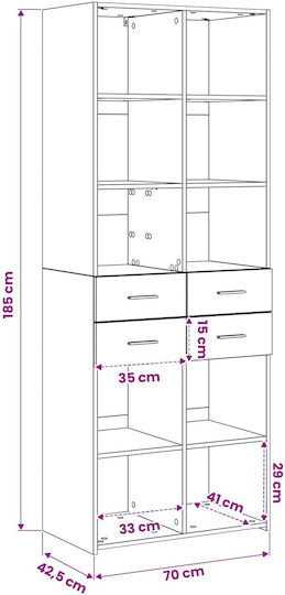 Black Bookcase 30x42.4x185.2cm