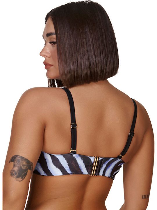 Strapless Bikinioberteil D mit Polsterung Tierdruck Blau