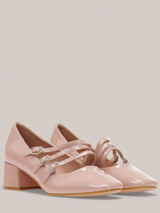 Heels from Patent Leather with Strap Pink