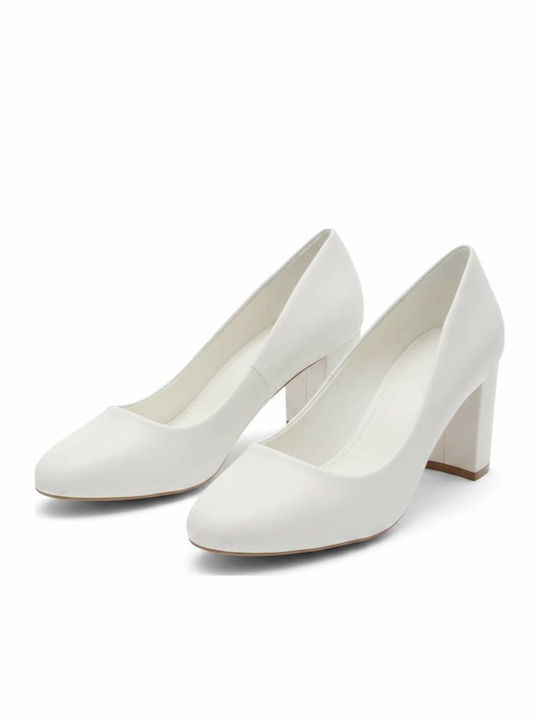 Pointed Toe Heels with Chunky Medium Heel White