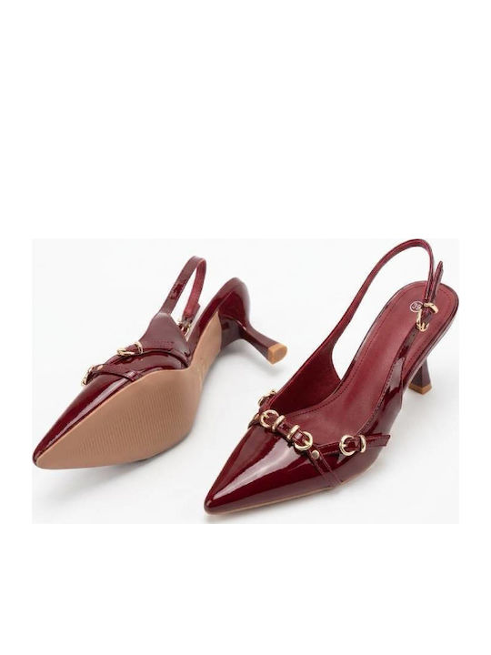 Pointed Toe Heels with Strap & Medium Heel Burgundy