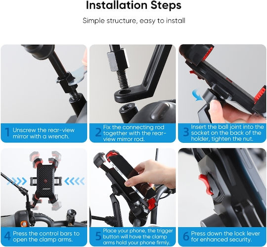 Joyroom Motorcycle Phone Mount with Adjustable Arm for Handlebar