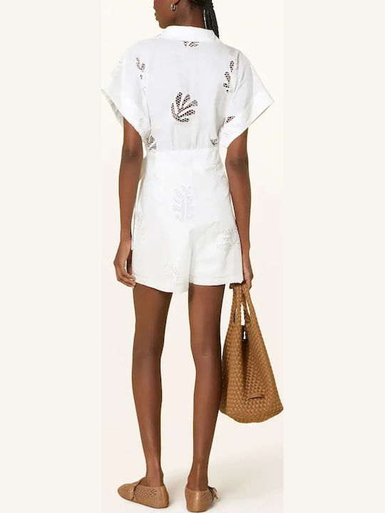 Damenteil Kurzärmliche Jumpsuit Off-White