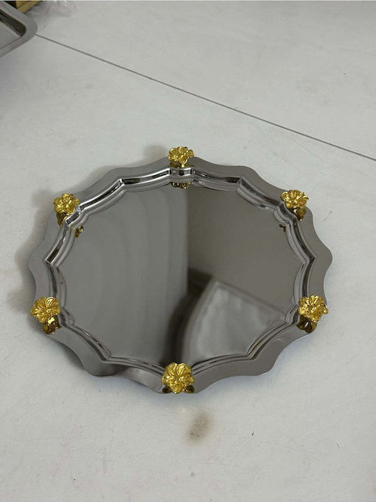 Stewehome Set of 6 Stainless Steel Round Wavy Presentation Trays Japanese Rose Designs 24x24 Cm