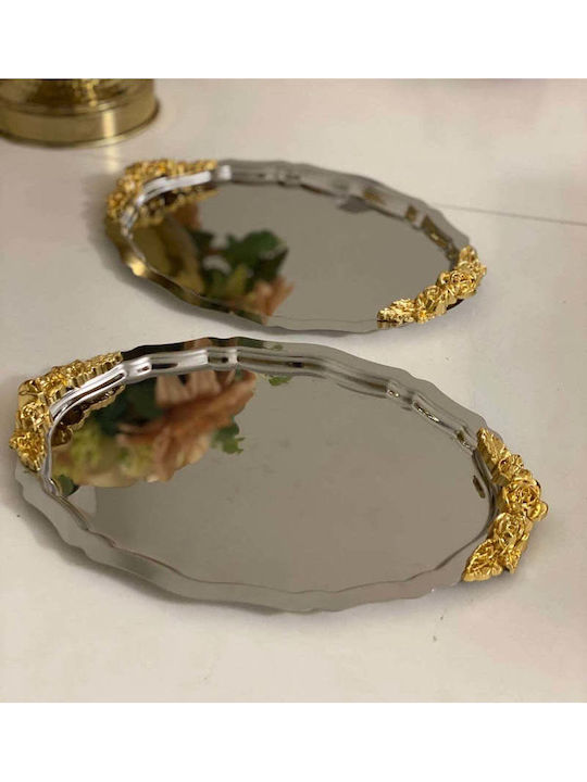 Stewehome Set of 2 Oval Serving Presentation Trays Stainless Steel Thick Handles Silver 20x25 Cm
