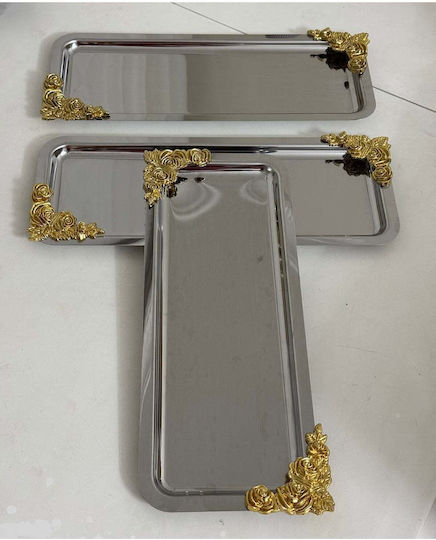 SteweHome Set 3 Stücke Rechteckige Dekorative Tabletts Aus Edelstahl Goldene Accessoires 33x13 cm