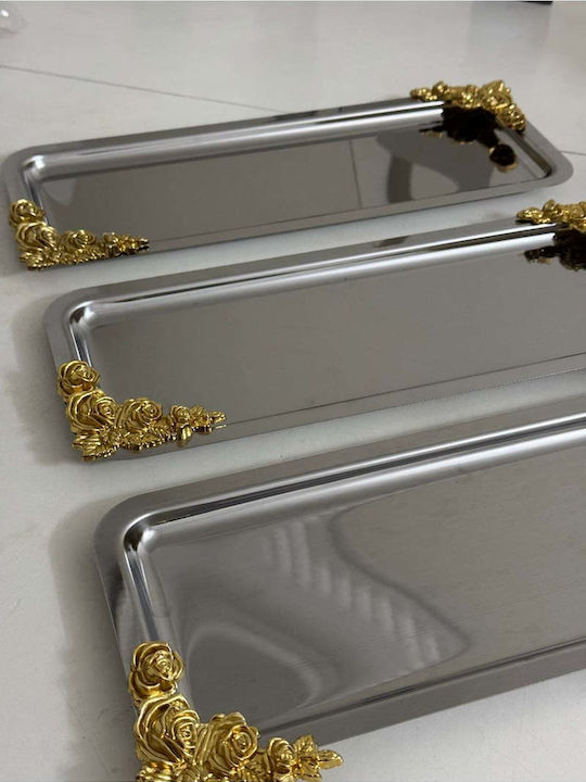 Stewehome Set of 3 Rectangular Shaped Serving Presentation Trays Stainless Steel Gold Accessories 33x13 Cm