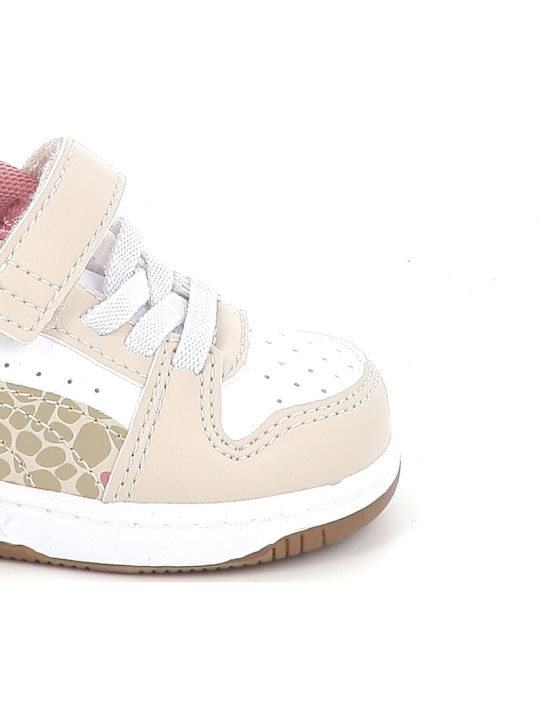 Rebound V6 Lo Ac+ Kids Sneakers with Hoop & Loop Closure Ecru