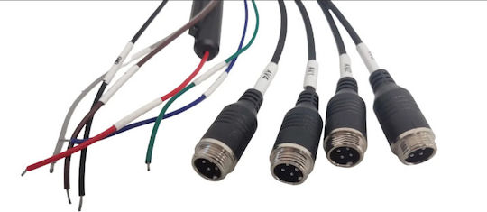 Branching Cable Rear View Camera System & Monitor 4x Aviation Type Connections