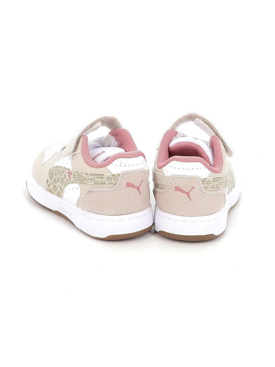 Rebound V6 Lo Ac+ Kids Sneakers with Hoop & Loop Closure Ecru