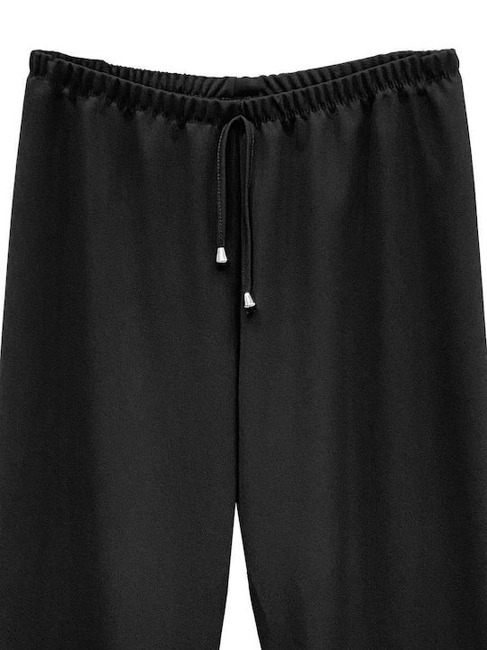 Damen Stoffhose mit Gummiband in Gerader Bein Stil Schwarz
