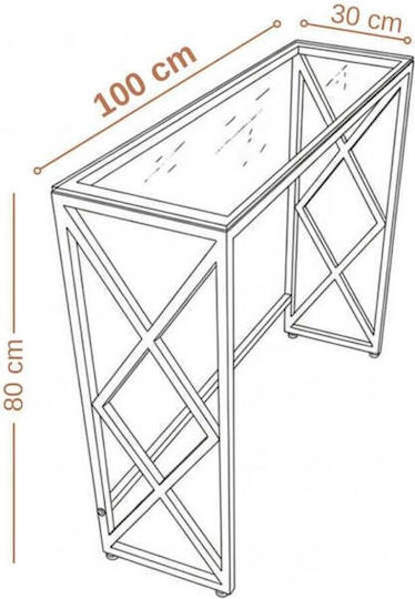 Metal Console Table with Glass Top with Mirror Gold L100xW30xH80cm