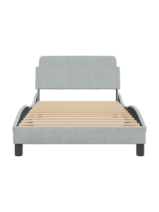 Pat Single Tapitat Cu Catifea Gri Deschis Cu Plăci Potrivit Pentru Saltea 100x203cm