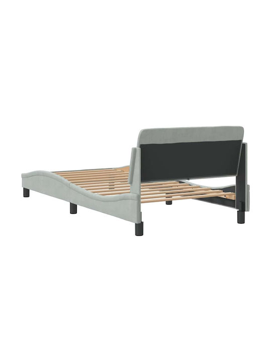 Pat Single Tapitat Cu Catifea Gri Deschis Cu Plăci Potrivit Pentru Saltea 100x203cm