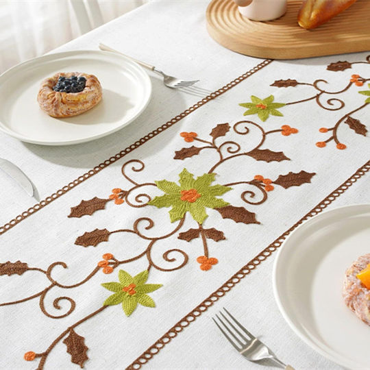 FRIPIA Tablecloth With Brown Embroidery 120x180cm FRIPIA Tablecloth With Brown Embroidery 120x180cm