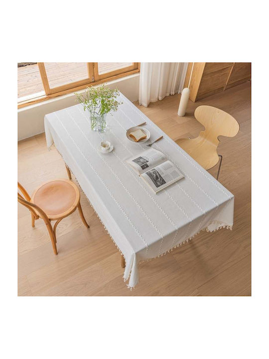 FRIPIA Față De Masă Din In Cu Broderie Albă 140x300cm