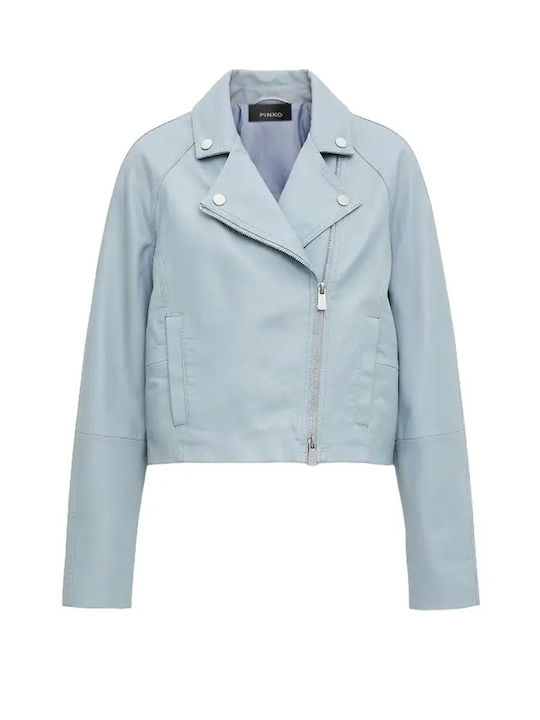 Δερμάτινο Γυναικείο Biker Jacket Azzurro Light Blue
