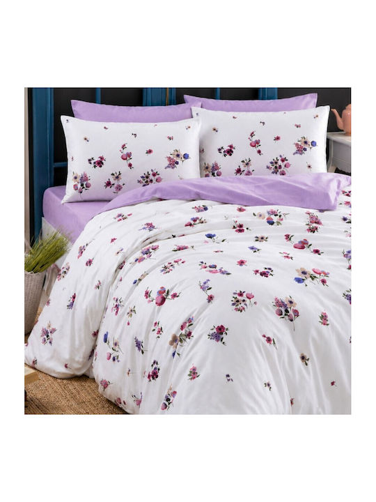 Tac Set Huse Pentru Pilote 160x220cm Simplu Cu Față De Pernă & 1 Cearceaf Lila