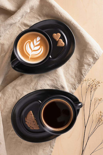 SteweHome Сет Кафяви Керамични Чаши Черни 215ml 4 Бройки