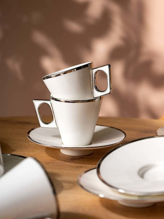 SteweHome Set Coffee Cups Made of Silver Porcelain 80ml 6 Pieces