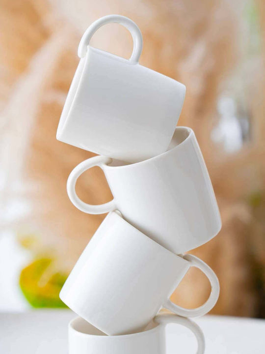 SteweHome Σετ Φλιτζάνια Καφέ από Πορσελάνη Λευκά 90ml 6τμχ