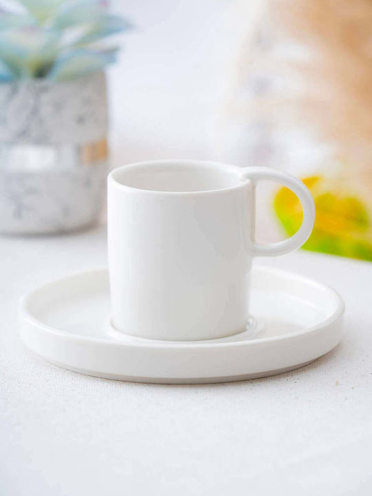 SteweHome Σετ Φλιτζάνια Καφέ από Πορσελάνη Λευκά 90ml 6τμχ