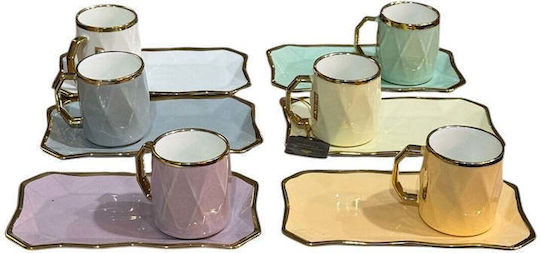SteweHome SteweHome Set Tassen Kaffee aus Porzellan Gold 75ml 6 Stück