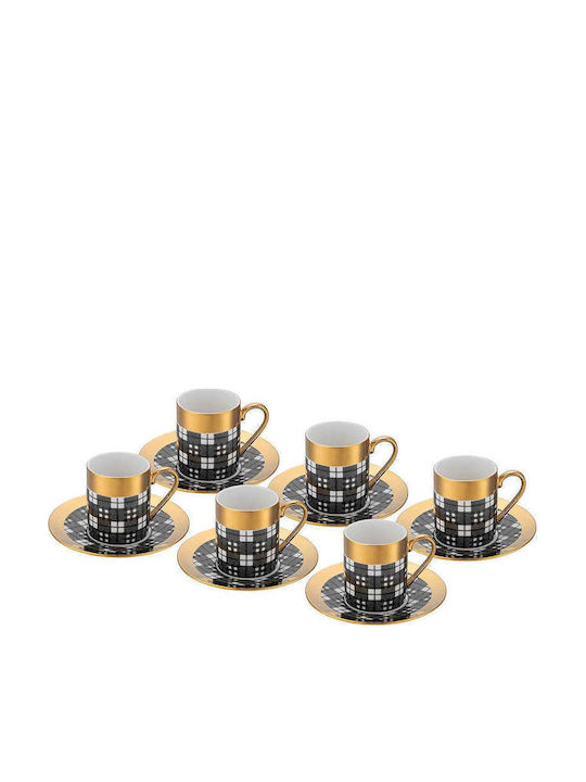 SteweHome Set Of Black Porcelain Coffee Cups 90ml 6 Pieces