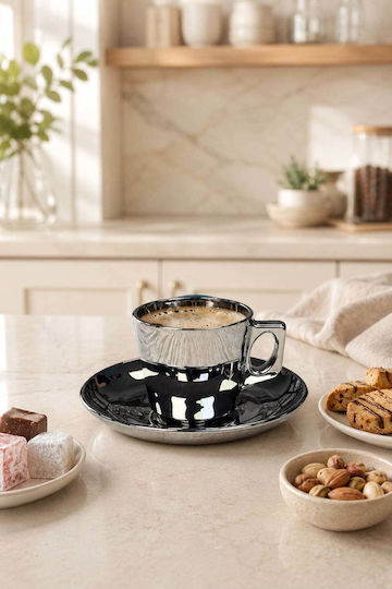 SteweHome Set Tassen Kaffee Glas Silber 12 Stück