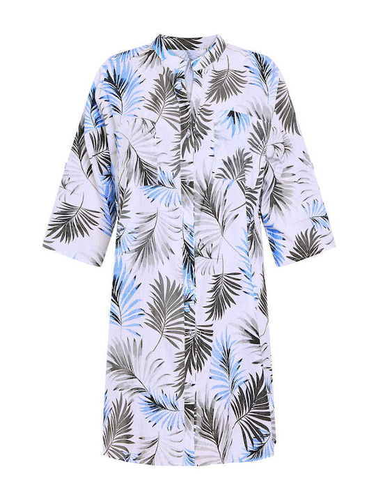 Celestino Women's Printed Caftan Shirt Pockets Loose Fit Dark Grey