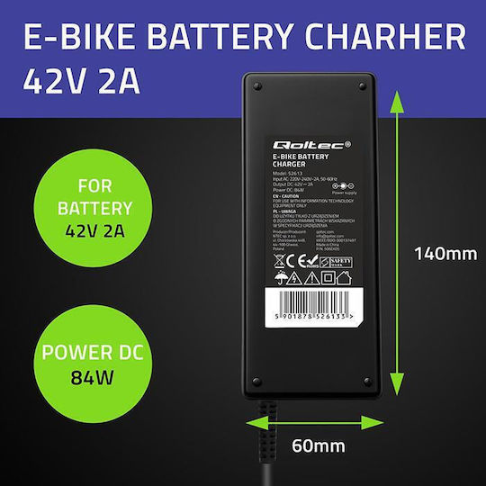 Qoltec Charger Qoltec Electric Bicycle 36v/42v 2a Bosch 3pin Connector