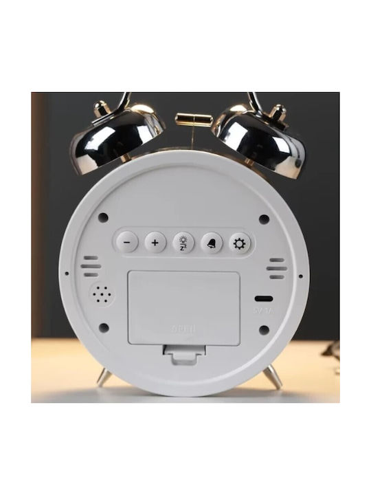 Geräuschloses Digitales Tischuhr LED Metallisch mit Wecker Weiß HL-8891-Weiß