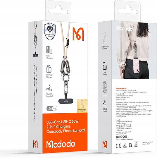 Mcdodo Phone Lanyard Neck Crossbody Insert Beige Usb-c Cable 60w