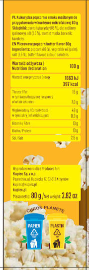 Kupiec Popcorn cu Aromă de Unt 80g