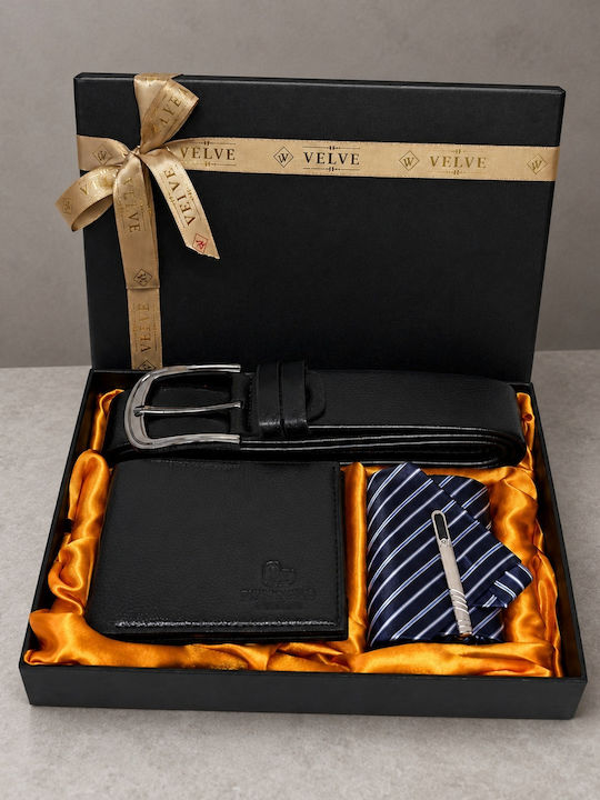 Herrenbrieftasche Leder Schwarz Set