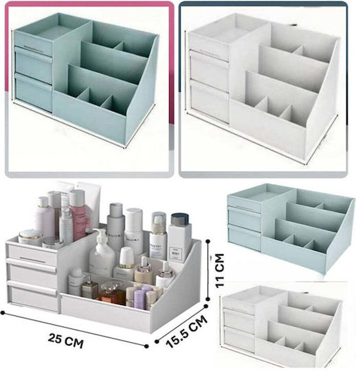 Stewehome Desktop Organizer Drawers Cosmetics Perfumes Lipsticks Jewelry White 25x15.5x11 Cm