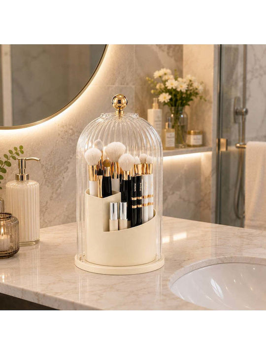 Stewehome Makeup Organizer Lid Rotating Base 360 Degrees Brushes Lipsticks Cosmetics Beige 27 Cm