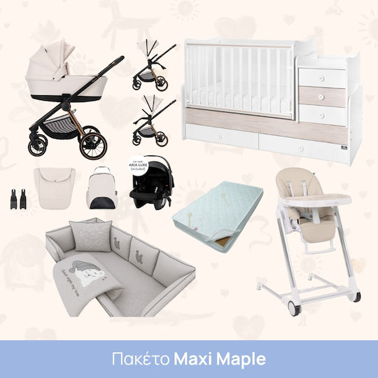 Beboulino Baby-Möbel-Set mit Bett, Baby-Wäsche & Matratze