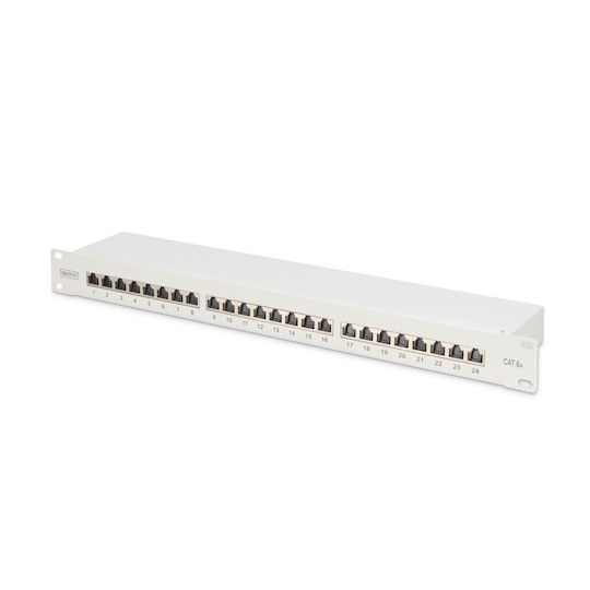 Digitus Пач Панел 19'' 24x RJ45 LSA Ниво Cat.6a Екраниран 1U Сив Кабелен Насочващ