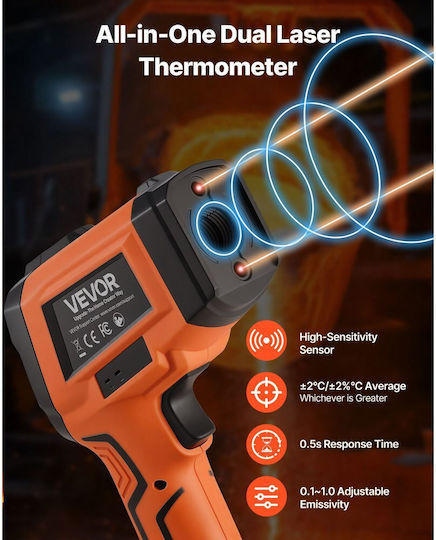 Vevor Infrared Thermometer for Temperatures up to 1200°C with Distance to Target Ratio 50:1