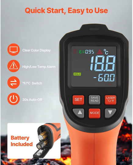 Vevor Infrared Thermometer for Temperatures up to 1600°C with Distance to Target Ratio 50:1