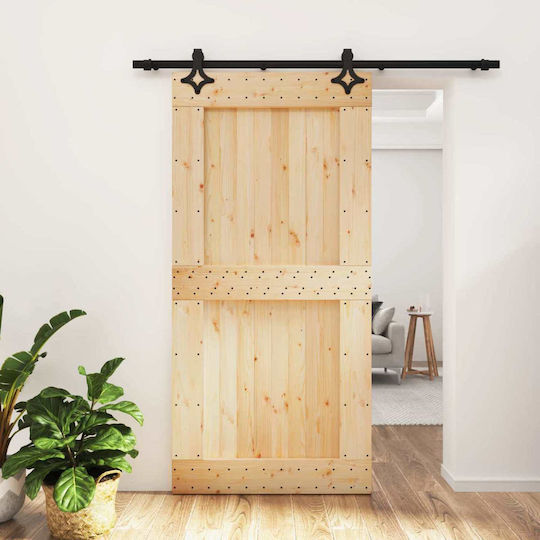 Vidaxl Συρόμενη Πόρτα Φυσικό Μαύρο 100 X 210 Cm