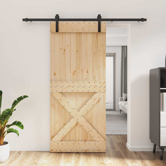 Vidaxl Συρόμενη Πόρτα Φυσικό Μαύρο 90 X 210 Cm