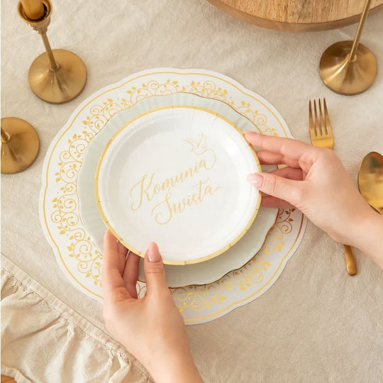 White Paper Plates Gold Edge Holy Communion Dove 18cm 6pcs