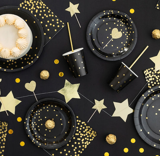 Black Plates Gold Dots Party 18cm 6pcs