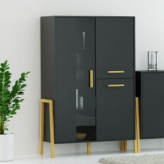 Belle Bodenstehend Wohnzimmer Vitrine aus Spanplatte mit Glas Anthracite 102.5x41x152.5cm Belle Bodenstehend Wohnzimmer Vitrine aus Spanplatte mit Glas Anthracite 102.5x41x152.5cm