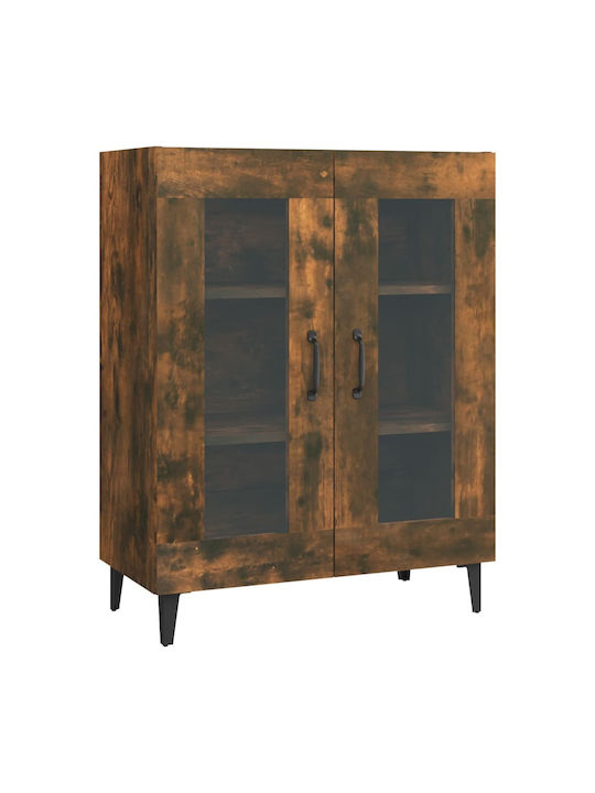 Living Room Display Cabinet Made of Particle Board with Smoky Glass Oak 69.5x34x90cm