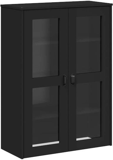 Wand Vitrine aus Holz mit Verglasung Schwarz 80x35x110cm 374942