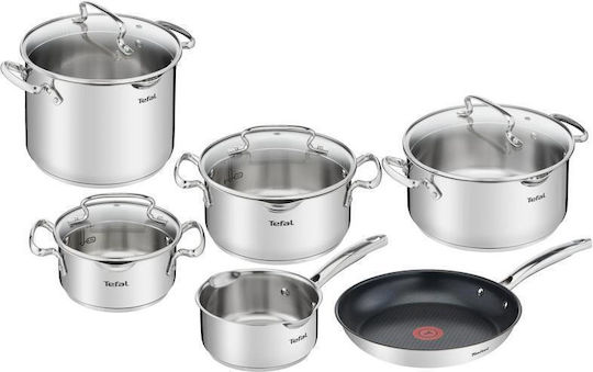 Tefal Duetto+ Cookware Set from Stainless Steel Silver with Non-stick Coating 6 Pieces